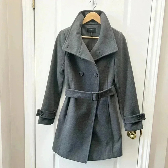 Le Chateau Pea Coat Double Breasted Belted Winter  Coat Charcoal Grey Size XS - Picture 5 of 15